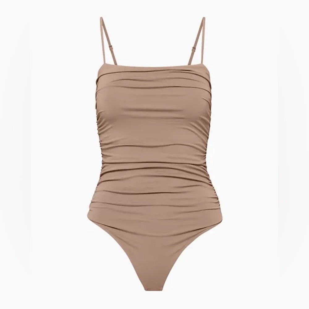 Aritzia Babaton Contour Ruched Bodysuit - Taupe NWT